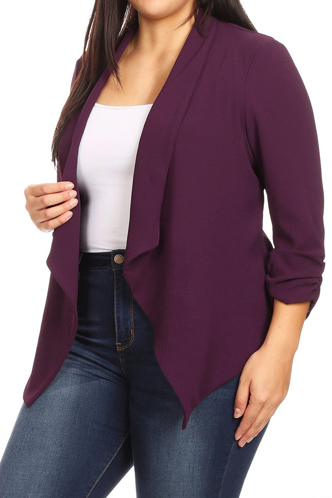 Women's Plus Size Draped Neck Open Front Cardigan Jacket - FashionJOA