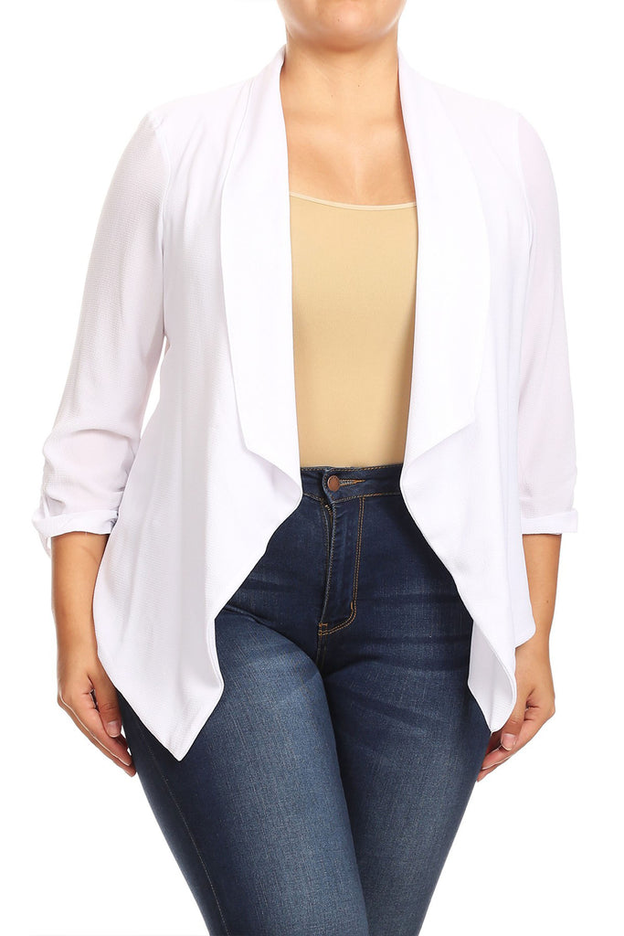 Women's Plus Size Draped Neck Open Front Cardigan Jacket - FashionJOA