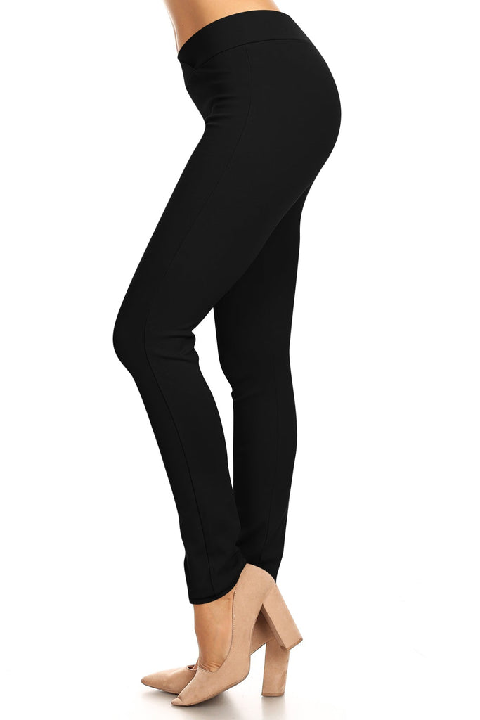 SEAGULL SHAPED ELASTIC WAIST SKINNY PONTE MID-RISE PANTS - FashionJOA