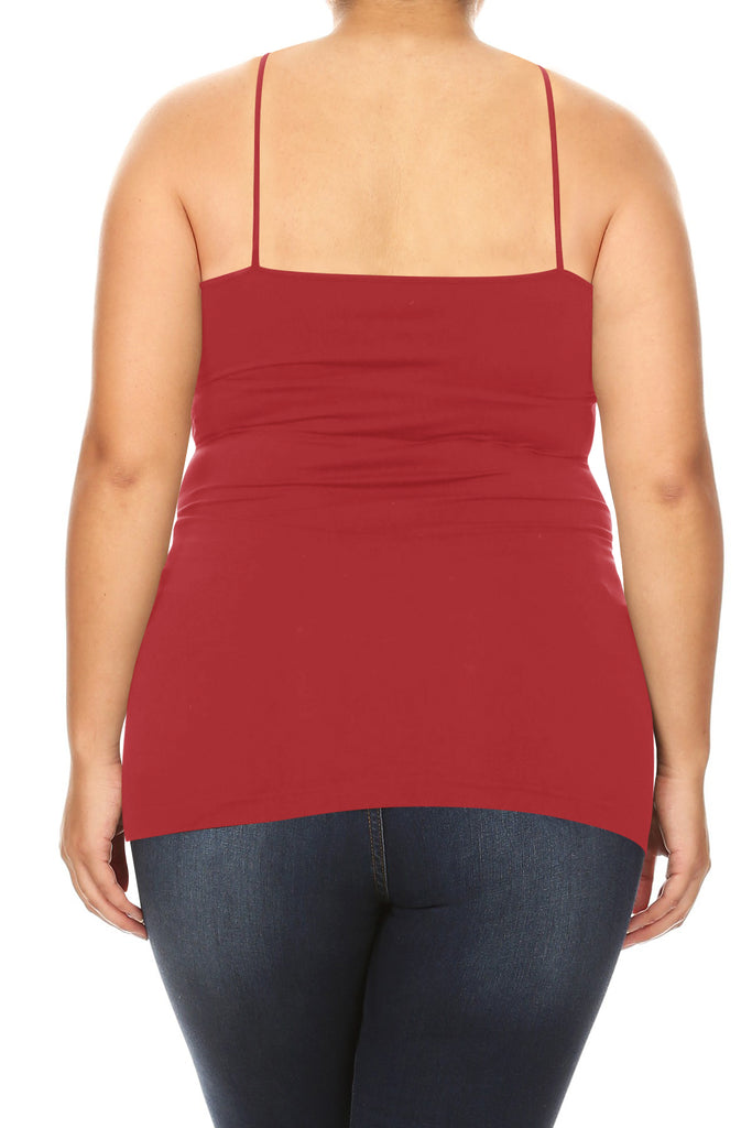 Women's Plus Size Slim Fit Cross Front Spaghetti Strap Active Solid Cami Tank Top - FashionJOA