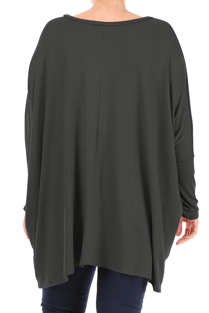 Women's Plus Size Oversized Long Sleeve A-Line Casual Solid Relaxed T-Shirt Tunic Top - FashionJOA