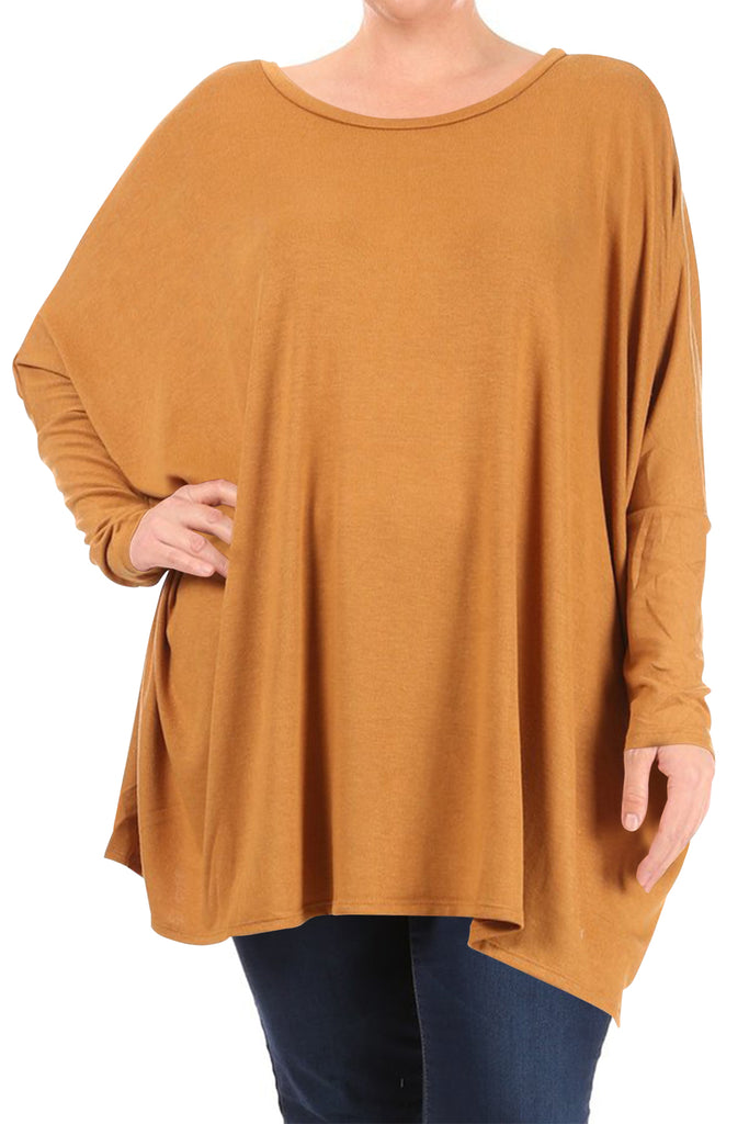 Women's Plus Size Oversized Long Sleeve A-Line Casual Solid Relaxed T-Shirt Tunic Top - FashionJOA