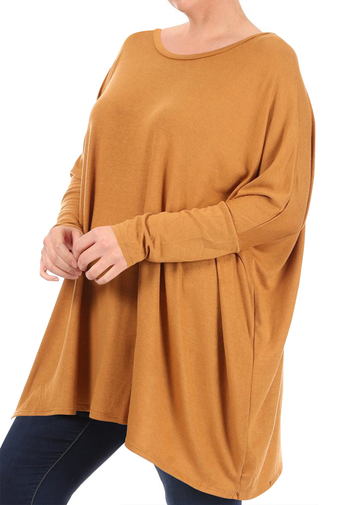 Women's Plus Size Oversized Long Sleeve A-Line Casual Solid Relaxed T-Shirt Tunic Top - FashionJOA