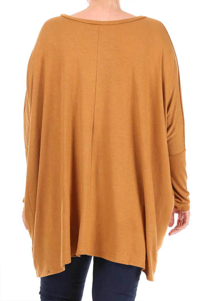 Women's Plus Size Oversized Long Sleeve A-Line Casual Solid Relaxed T-Shirt Tunic Top - FashionJOA