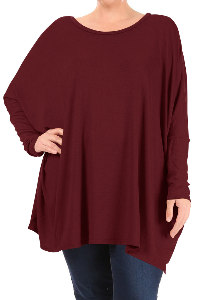 Women's Plus Size Oversized Long Sleeve A-Line Casual Solid Relaxed T-Shirt Tunic Top - FashionJOA