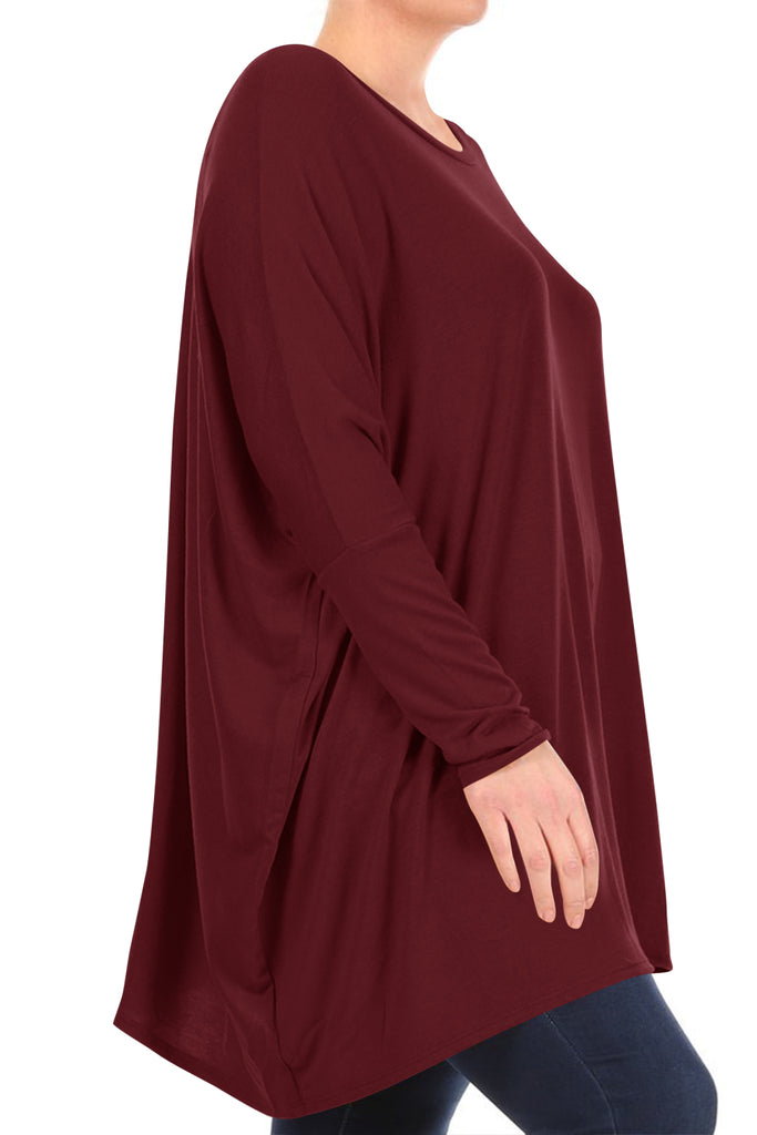 Women's Plus Size Oversized Long Sleeve A-Line Casual Solid Relaxed T-Shirt Tunic Top - FashionJOA