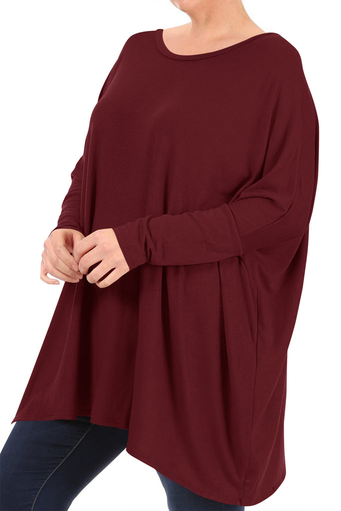 Women's Plus Size Oversized Long Sleeve A-Line Casual Solid Relaxed T-Shirt Tunic Top - FashionJOA