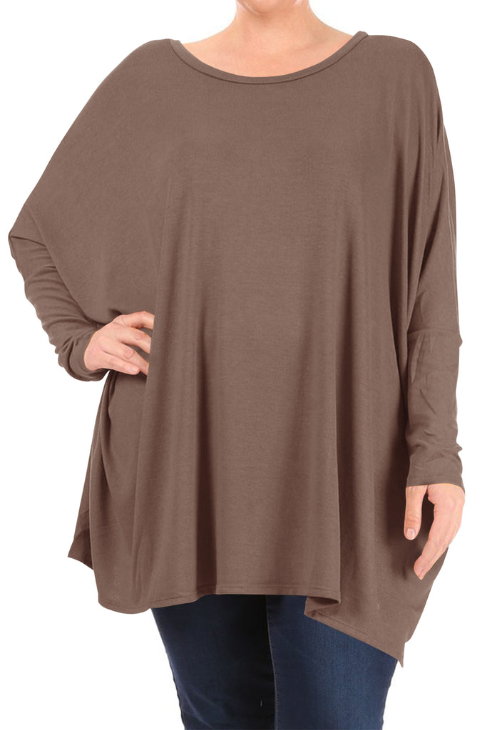 Women's Plus Size Oversized Long Sleeve A-Line Casual Solid Relaxed T-Shirt Tunic Top - FashionJOA