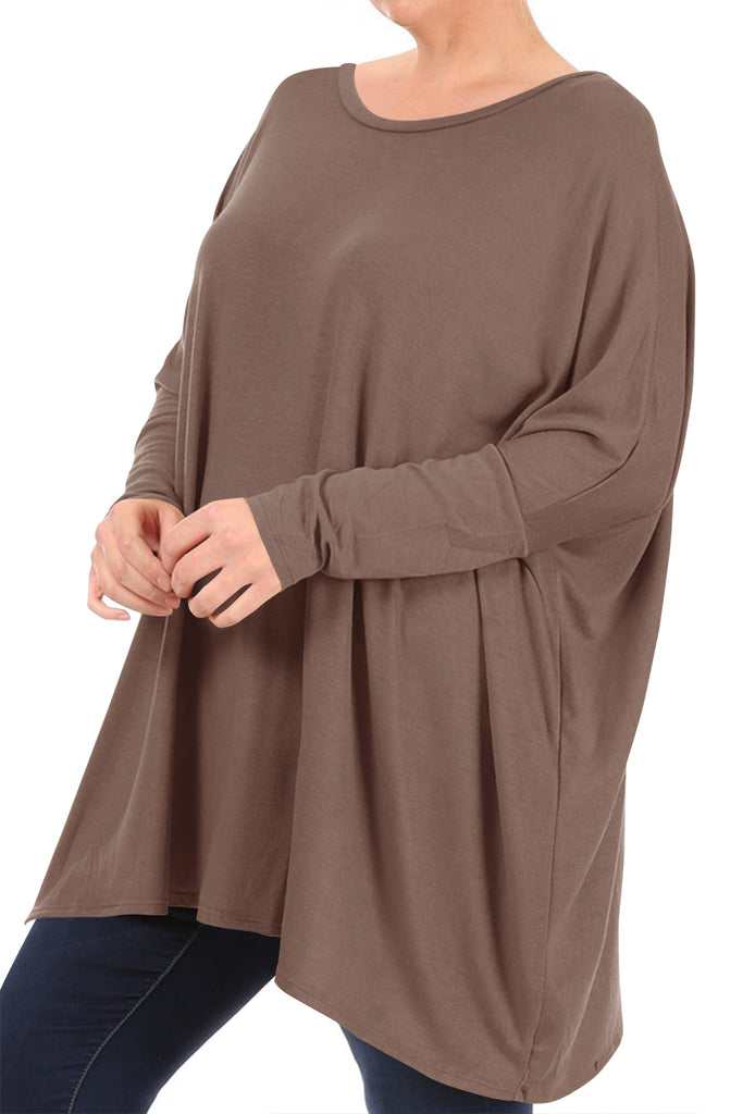 Women's Plus Size Oversized Long Sleeve A-Line Casual Solid Relaxed T-Shirt Tunic Top - FashionJOA