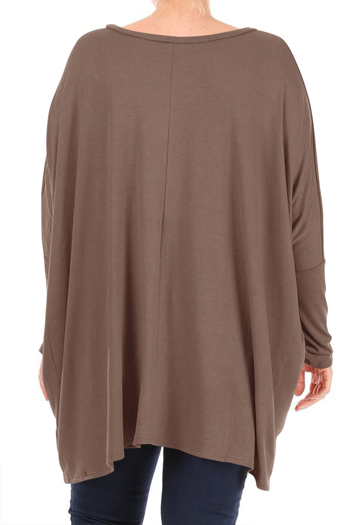 Women's Plus Size Oversized Long Sleeve A-Line Casual Solid Relaxed T-Shirt Tunic Top - FashionJOA