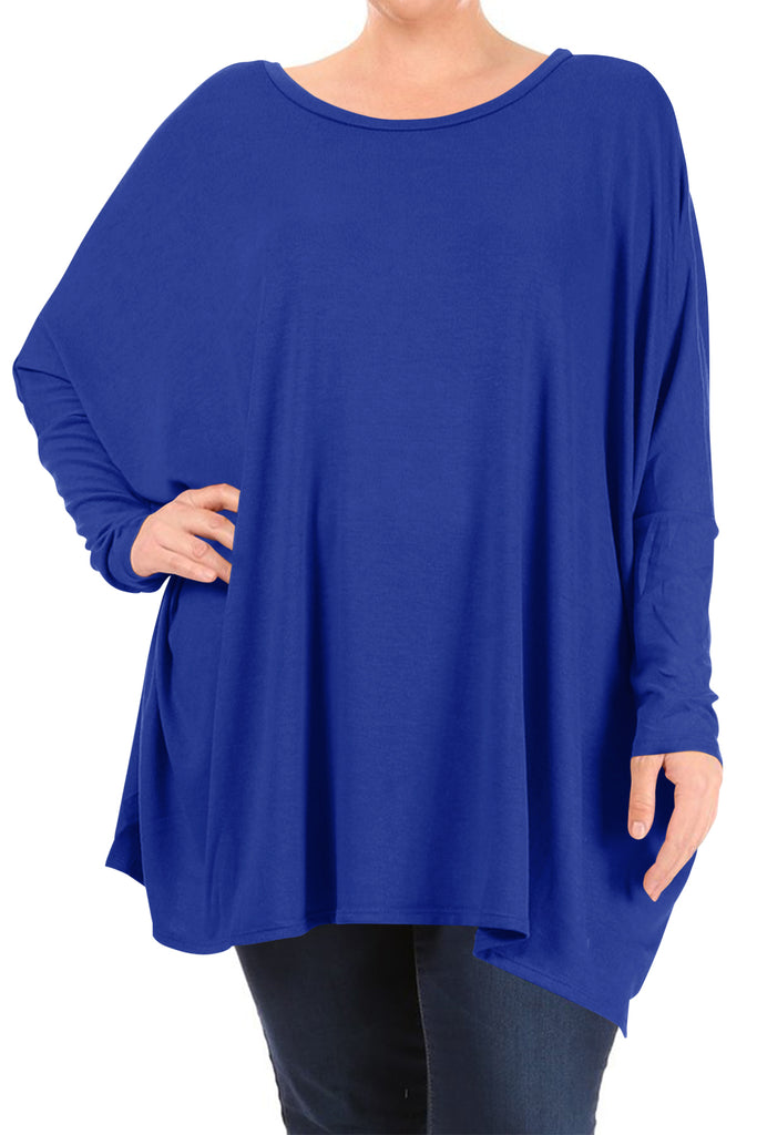 Women's Plus Size Oversized Long Sleeve A-Line Casual Solid Relaxed T-Shirt Tunic Top - FashionJOA