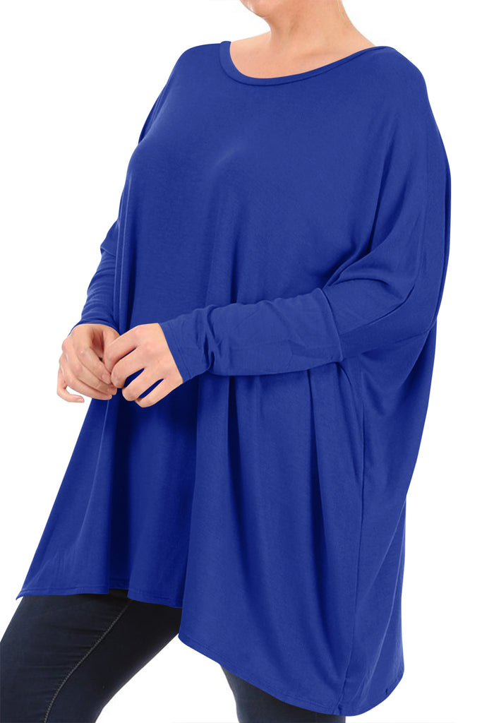 Women's Plus Size Oversized Long Sleeve A-Line Casual Solid Relaxed T-Shirt Tunic Top - FashionJOA