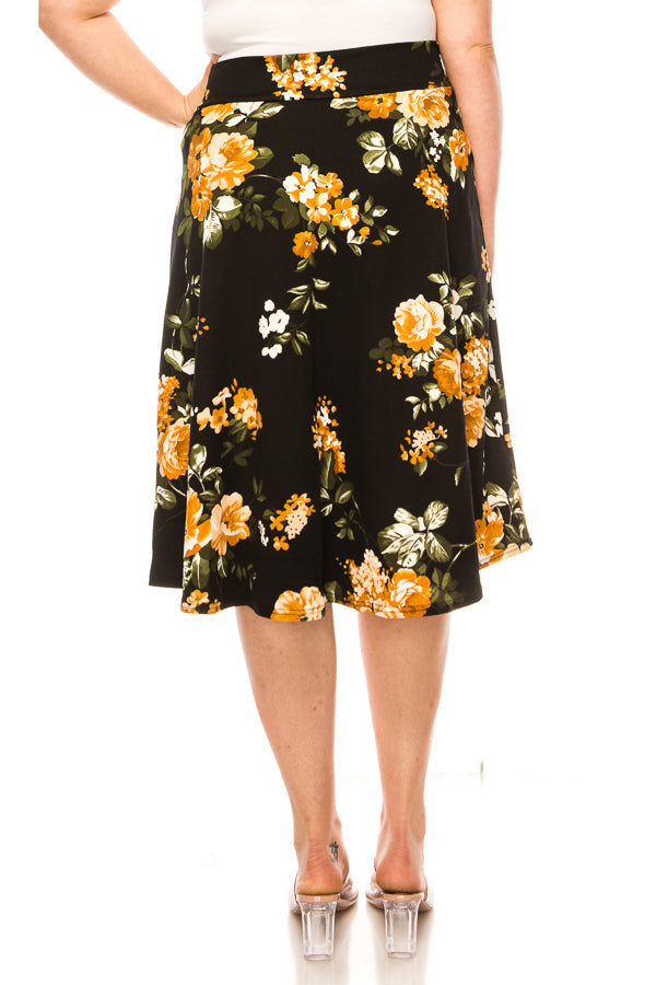 Plus size, floral print, A-line, knee length skirt FashionJOA