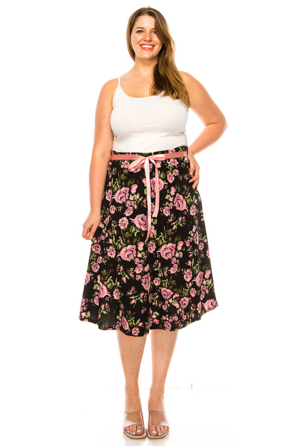 Plus size floral print A-line knee length skirt FashionJOA