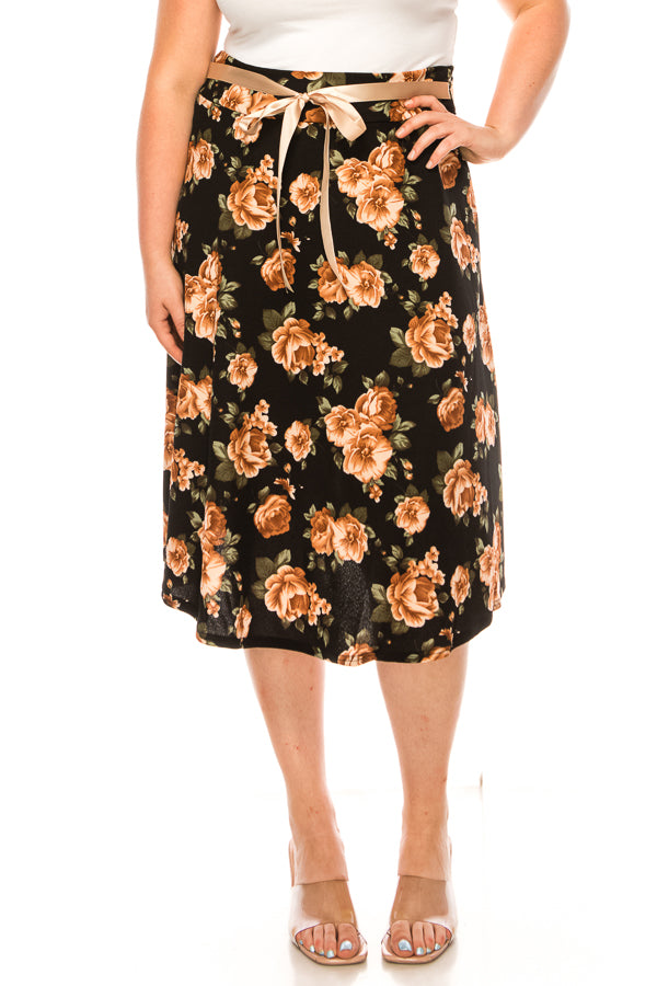 Plus size floral print A-line knee length skirt FashionJOA