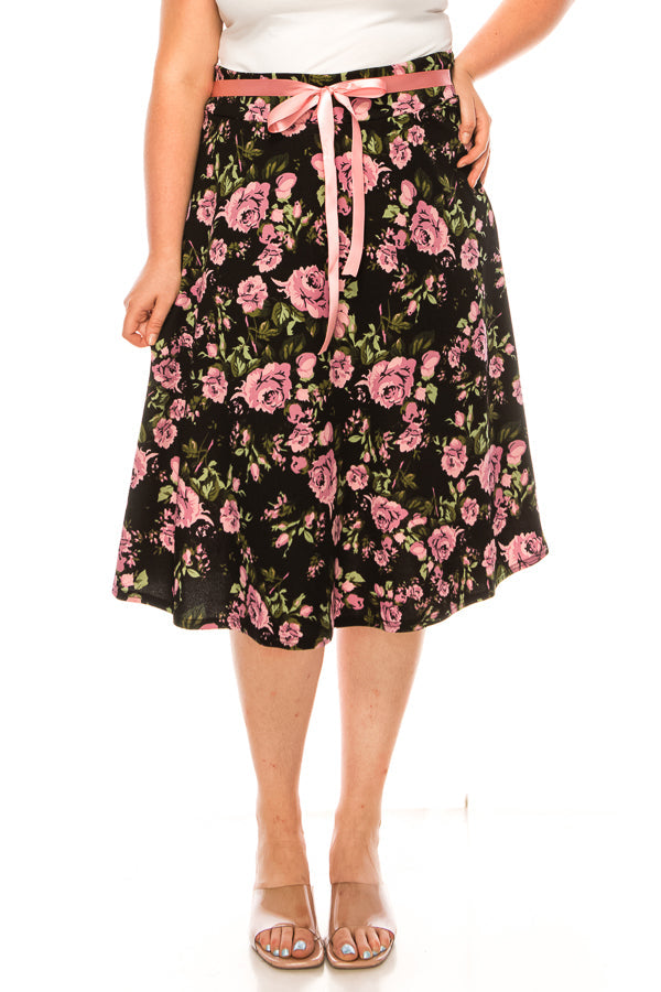 Plus size floral print A-line knee length skirt FashionJOA