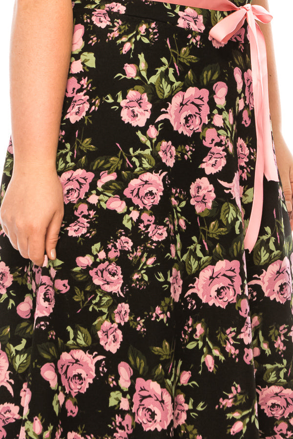 Plus size floral print A-line knee length skirt FashionJOA