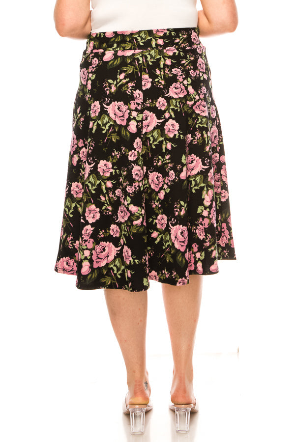 Plus size floral print A-line knee length skirt FashionJOA