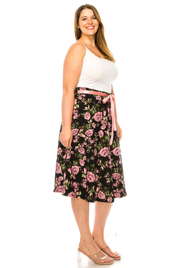 Plus size floral print A-line knee length skirt FashionJOA