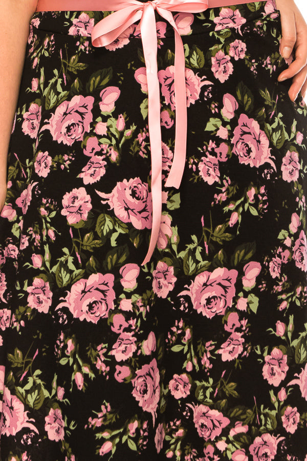 Plus size floral print A-line knee length skirt FashionJOA