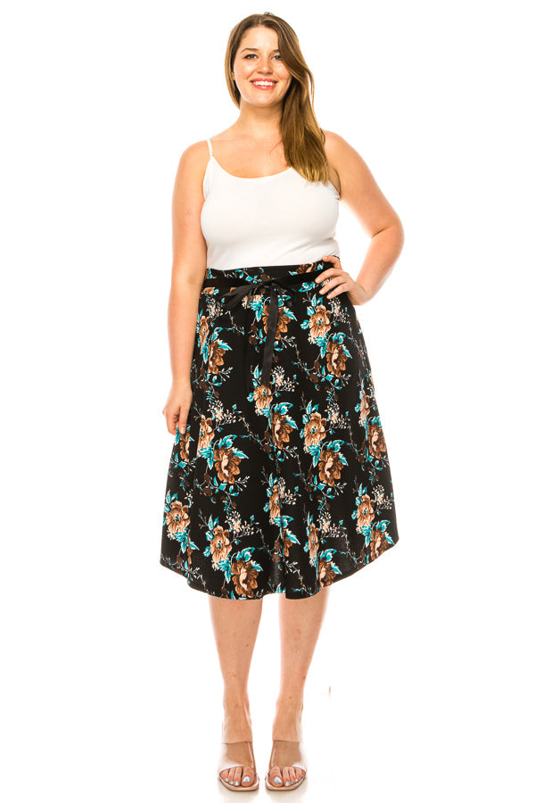Plus size, floral print, A-line, knee length skirt FashionJOA