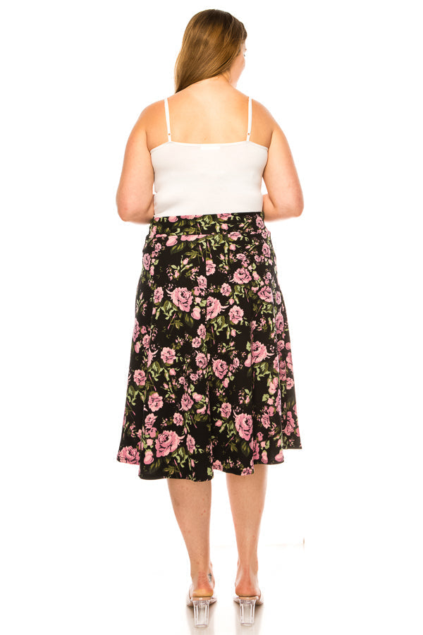Plus size floral print A-line knee length skirt FashionJOA