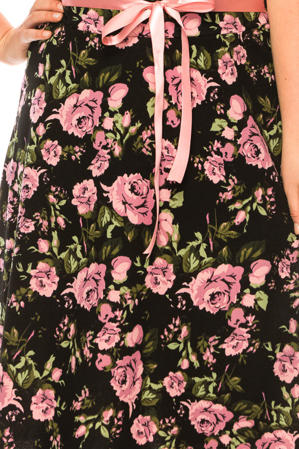 Plus size floral print A-line knee length skirt FashionJOA