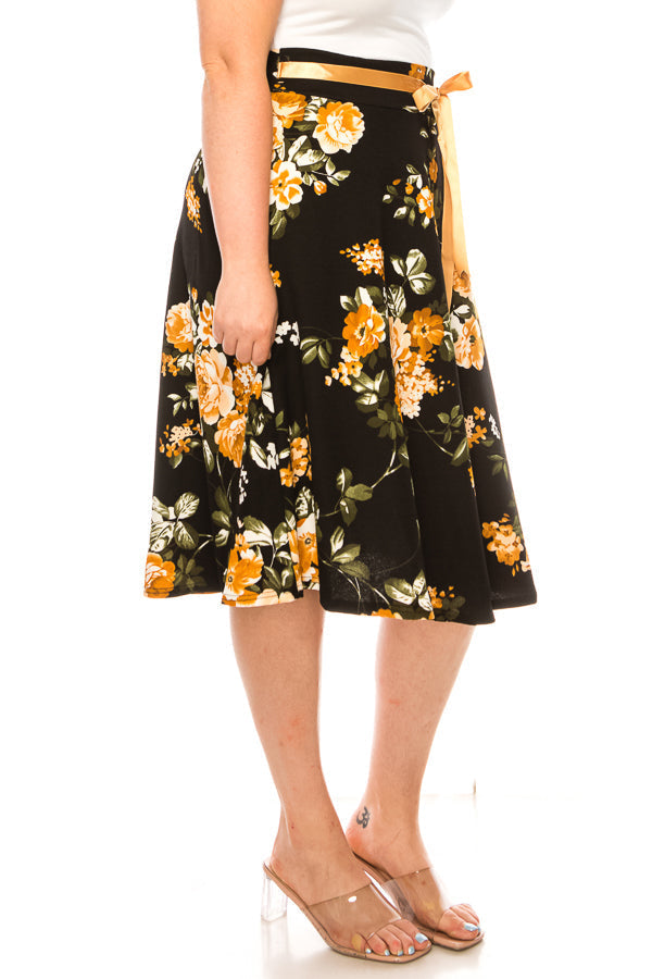 Plus size, floral print, A-line, knee length skirt FashionJOA