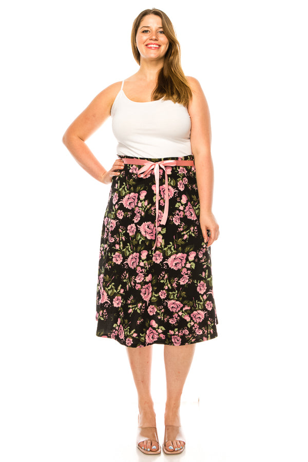 Plus size floral print A-line knee length skirt FashionJOA