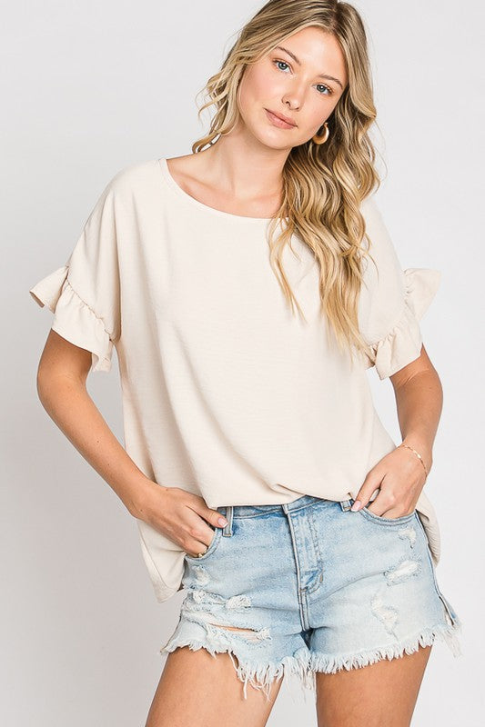 Ruffle Sleeve Loose fit Every Day Top FashionJOA