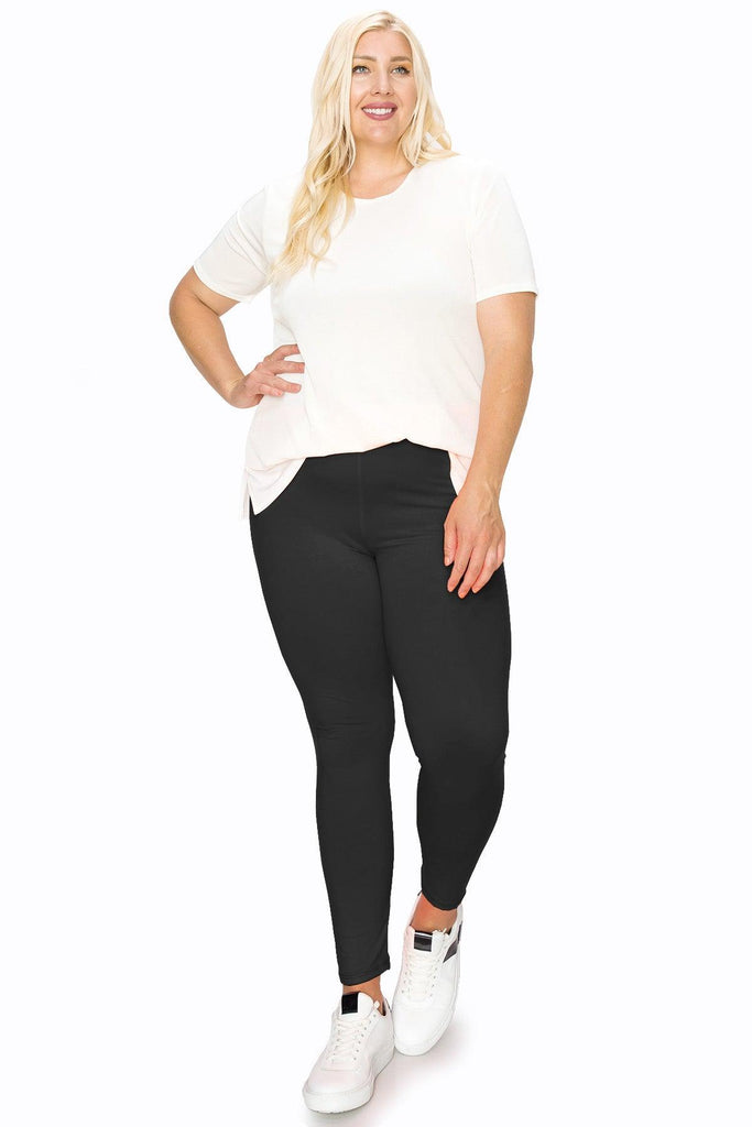 Women's 2 Pack Plus Size Solid High Waist Full Length Leggings FashionJOA