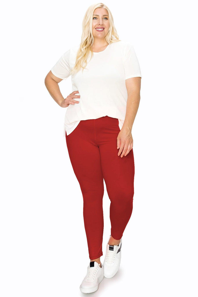 Women's 2 Pack Plus Size Solid High Waist Full Length Leggings FashionJOA