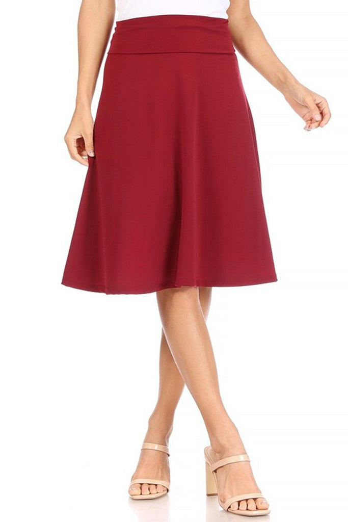 Women's 2 Pack Solid High Waist Flare A-line Midi Skirt with Elastic Waistband FashionJOA