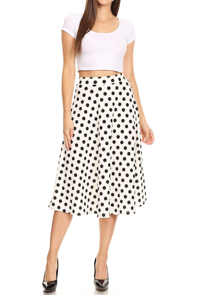 Women's A-Line Casual Flared Elastic Band Polka Dot Midi Skirt FashionJOA