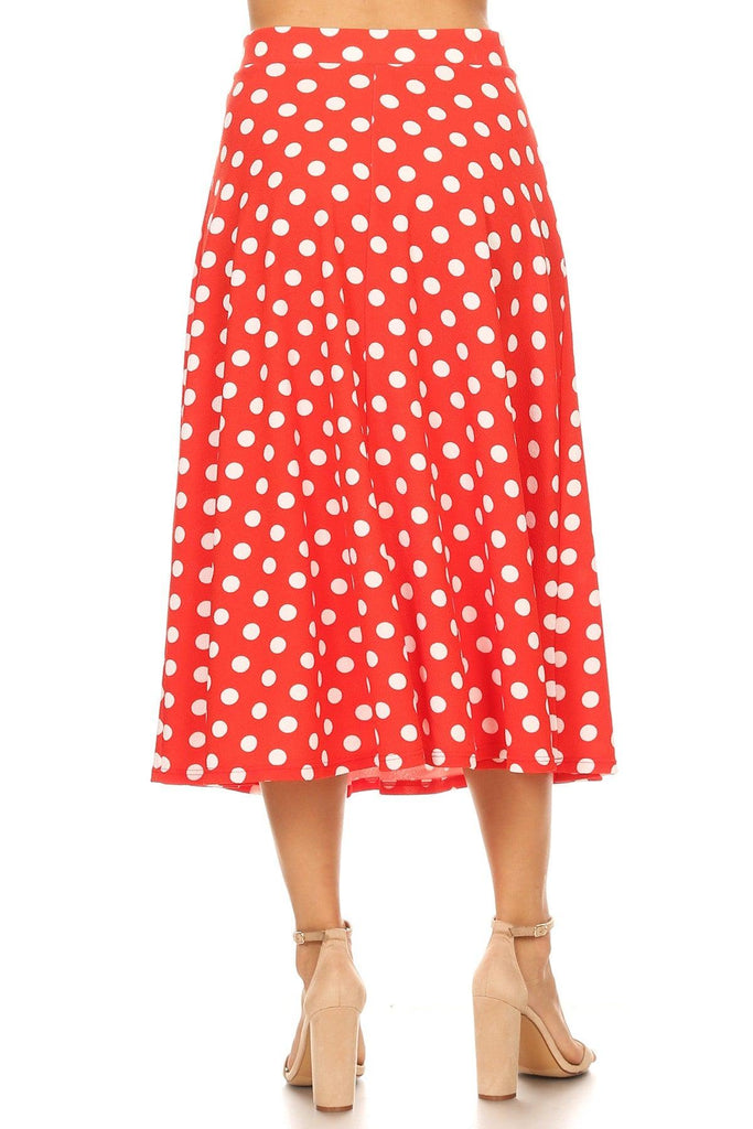 Women's A-Line Casual Flared Elastic Band Polka Dot Midi Skirt FashionJOA