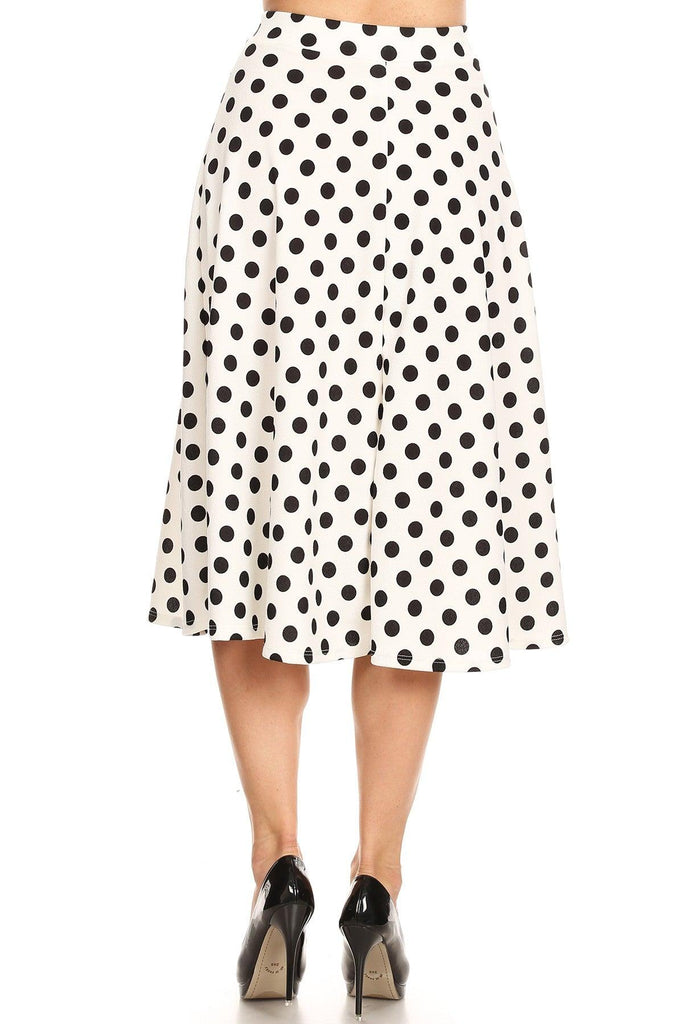 Women's A-Line Casual Flared Elastic Band Polka Dot Midi Skirt FashionJOA