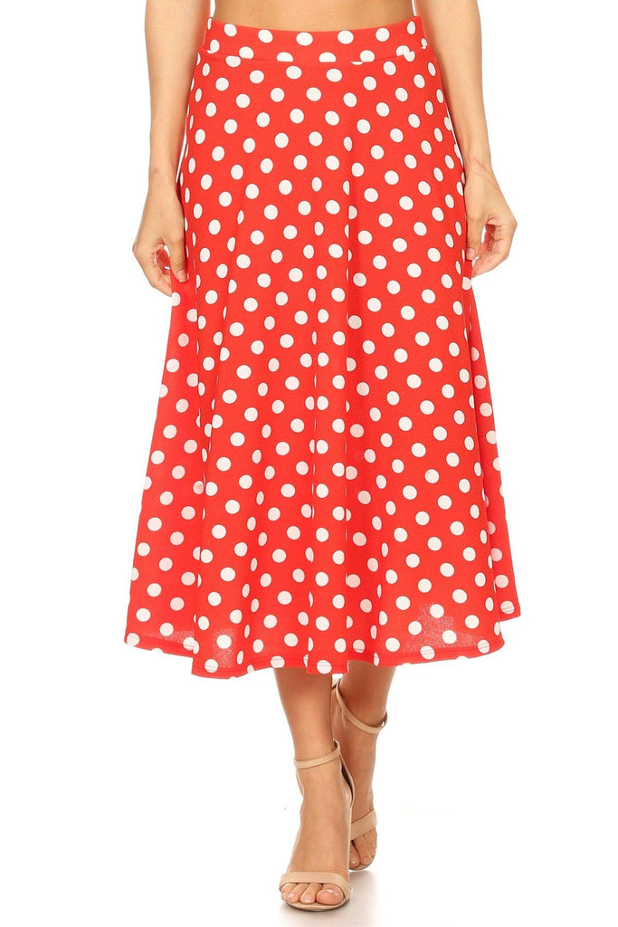 Women's A-Line Casual Flared Elastic Band Polka Dot Midi Skirt FashionJOA