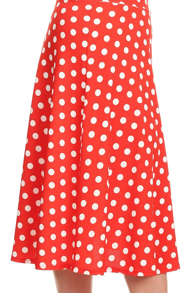 Women's A-Line Casual Flared Elastic Band Polka Dot Midi Skirt FashionJOA