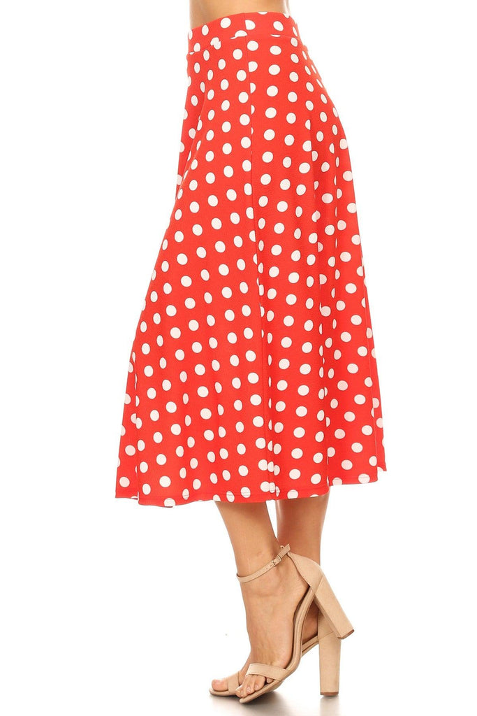 Women's A-Line Casual Flared Elastic Band Polka Dot Midi Skirt FashionJOA