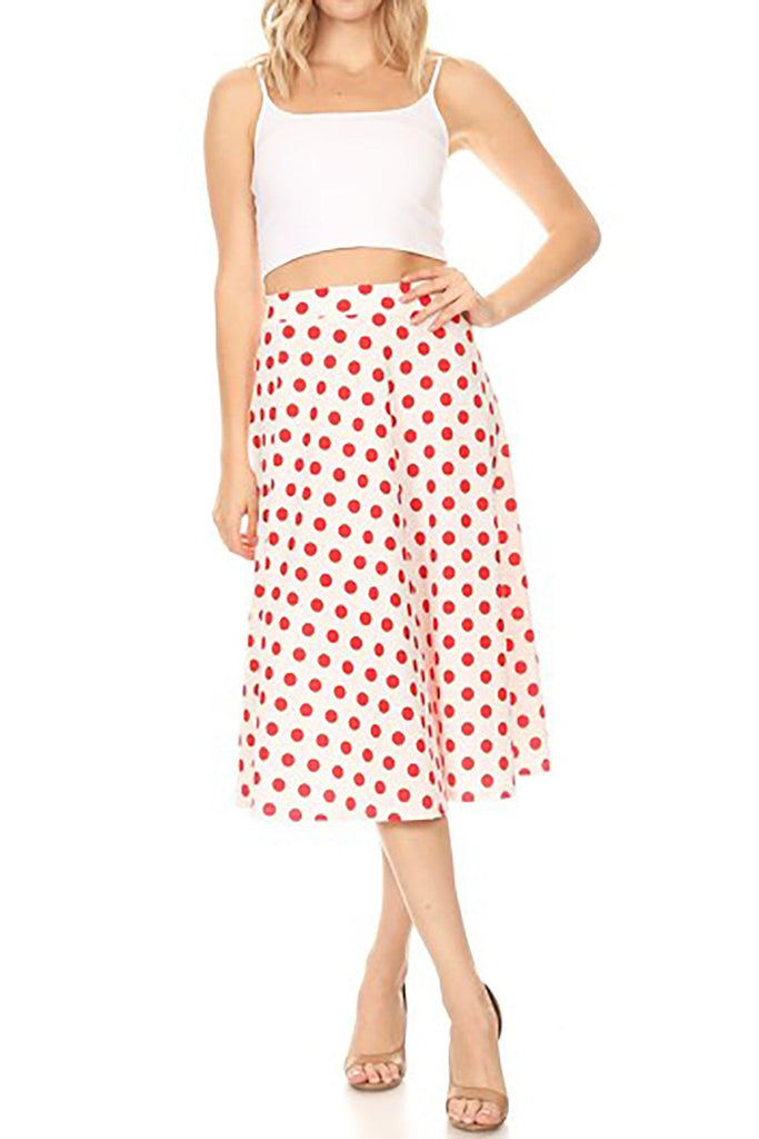 Women's A-Line Casual Flared Elastic Band Polka Dot Midi Skirt FashionJOA