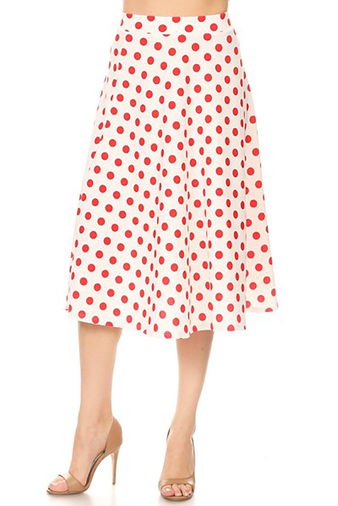 Women's A-Line Casual Flared Elastic Band Polka Dot Midi Skirt FashionJOA