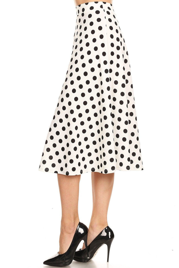 Women's A-Line Casual Flared Elastic Band Polka Dot Midi Skirt FashionJOA