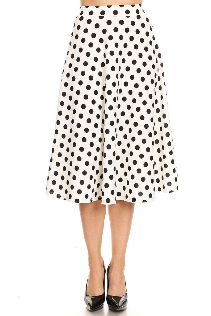 Women's A-Line Casual Flared Elastic Band Polka Dot Midi Skirt FashionJOA