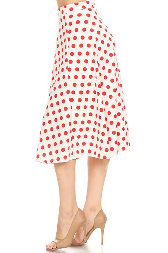 Women's A-Line Casual Flared Elastic Band Polka Dot Midi Skirt FashionJOA