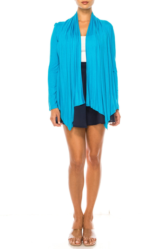 Women's Asymmetric Hem Cardigan with Draped Neck and Open Front FashionJOA