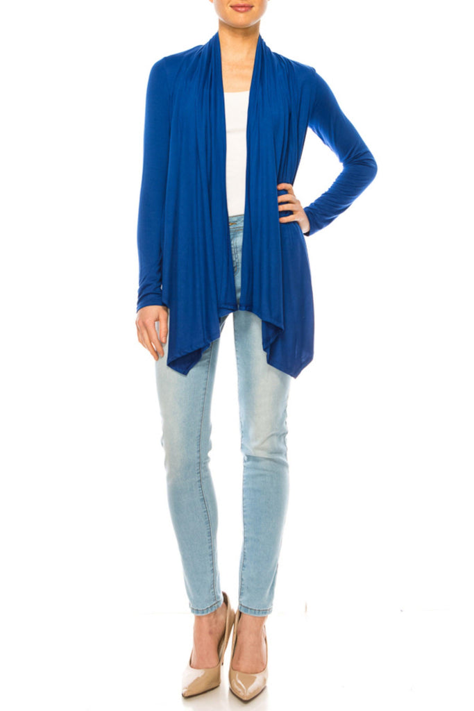 Women's Asymmetric Hem Cardigan with Draped Neck and Open Front FashionJOA