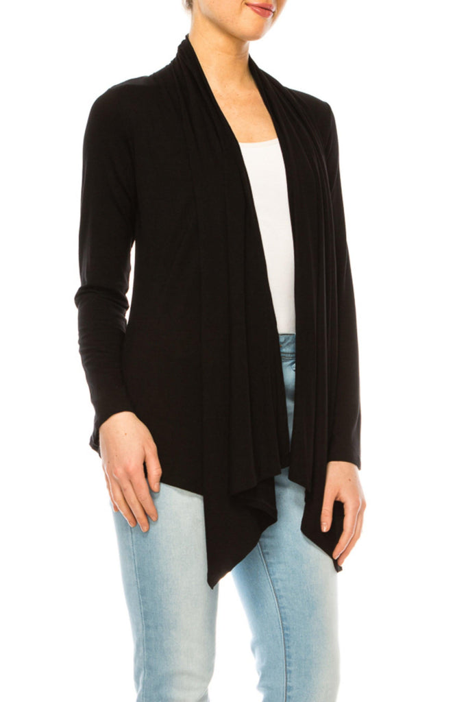 Women's Asymmetric Hem Cardigan with Draped Neck and Open Front FashionJOA