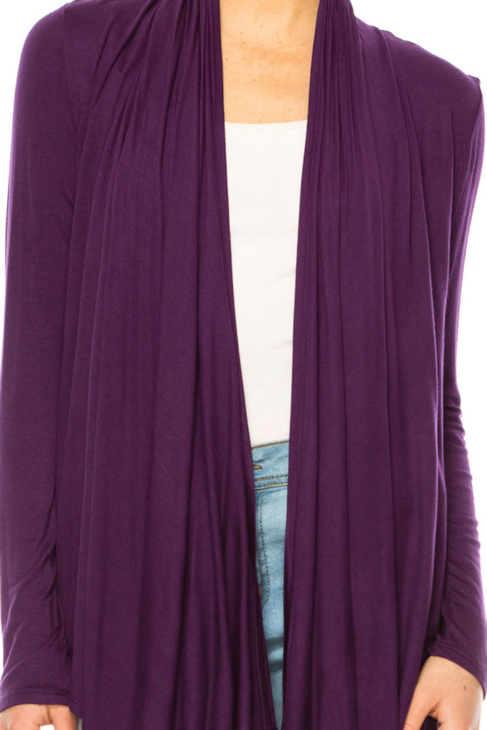 Women's Asymmetric Hem Cardigan with Draped Neck and Open Front FashionJOA