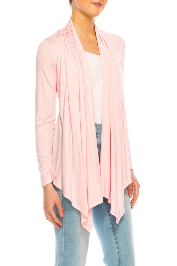 Women's Asymmetric Hem Cardigan with Draped Neck and Open Front FashionJOA