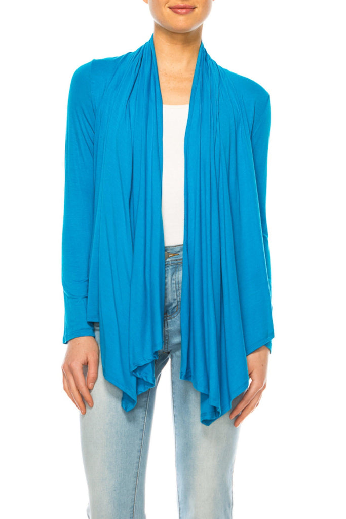 Women's Asymmetric Hem Cardigan with Draped Neck and Open Front FashionJOA